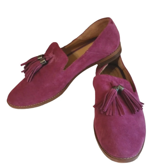 Franco Sarto Jolie Magenta Loafers Slip On Suede Tassled Flats size 8 - Picture 1 of 10